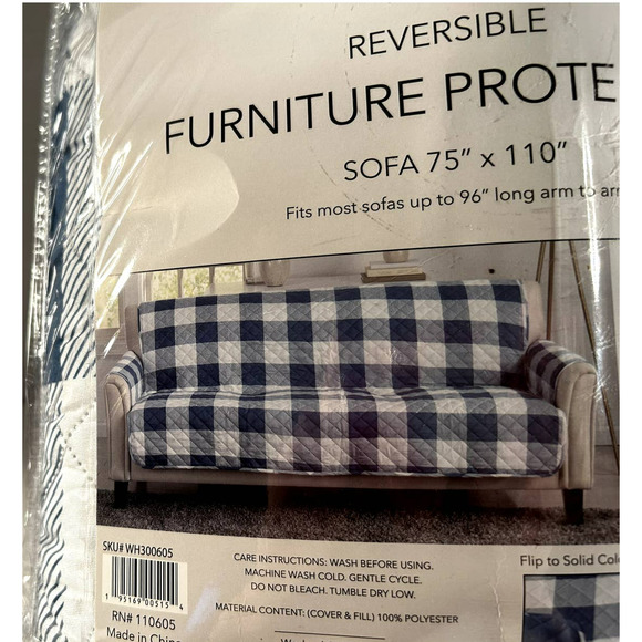 Longaberger Dusk Blue/White Reversible Sofa Furniture Protector 75"x110" - Picture 2 of 7